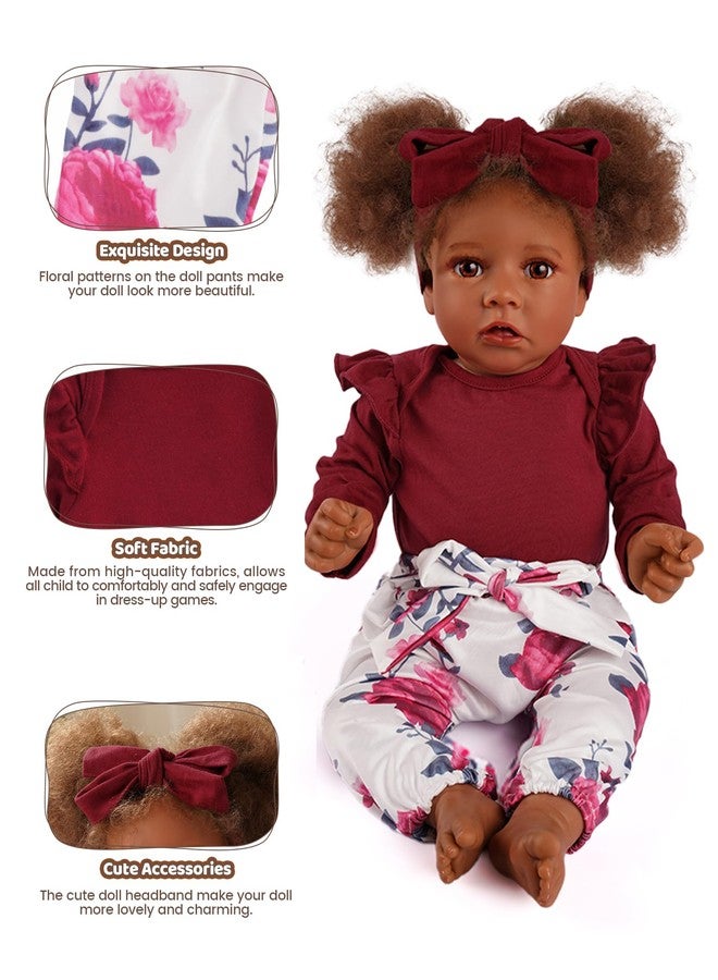 BABESIDE 3 Pcs Reborn Baby Doll Clothes for 17-22 Inch Babydolls, Floral Patterns Lifelike Baby Doll Accessories for Realistic Baby Dolls Girl, Wine Red - Image 2